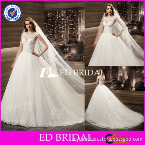 CE1434 2016 Elegant Round Neck Sleeveless A Line Lace Suzhou Wedding Dress